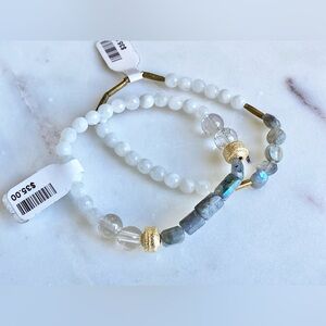 Gemstone bracelets lot of 2 Labradorite Moonstone Brass